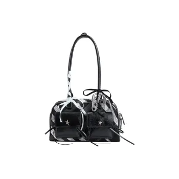 JACD PU Bowling Bag Shoulder Bag Regular Women's Black White Plaid/Pineapple Brown