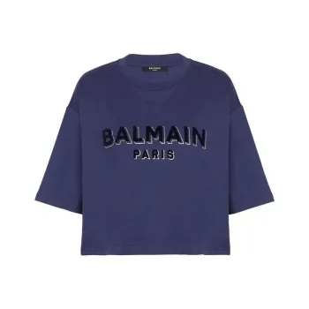 BALMAIN Logo-print Cropped T-shirt