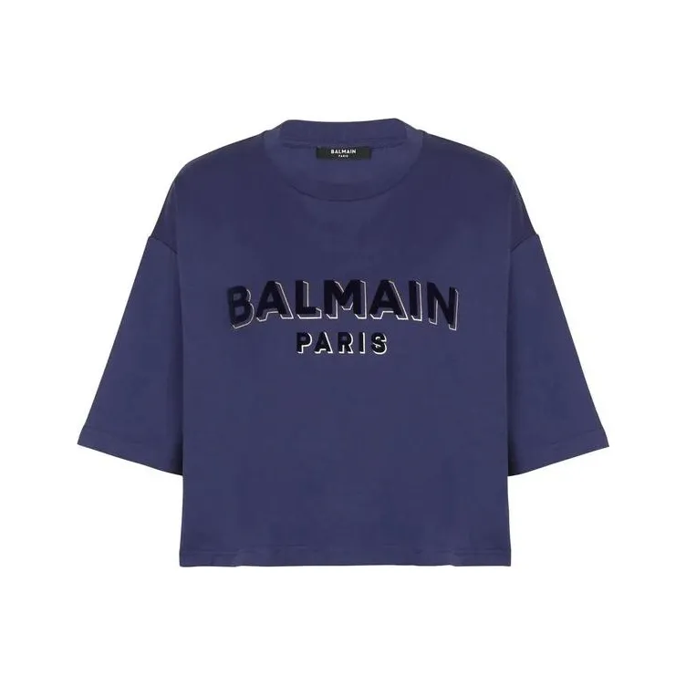 BALMAIN Logo-print Cropped T-shirt-0