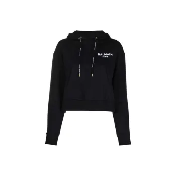 BALMAIN Flocked logo Cotton Hoodie