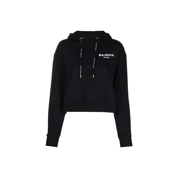 BALMAIN Flocked logo Cotton Hoodie-0