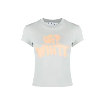 OFF WHITE Logo Print Cotton T Shirt Grey