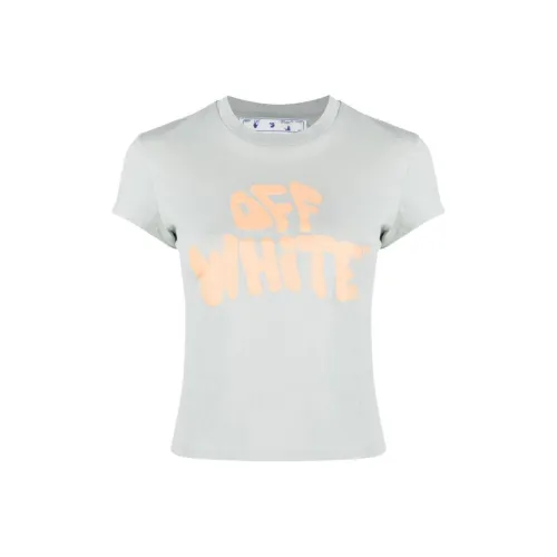 OFF WHITE Logo Print Cotton T Shirt Grey