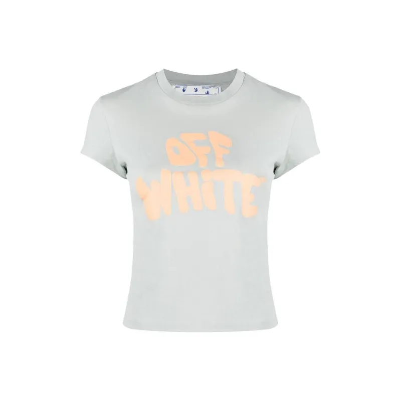 OFF WHITE Logo Print Cotton T Shirt Grey-0