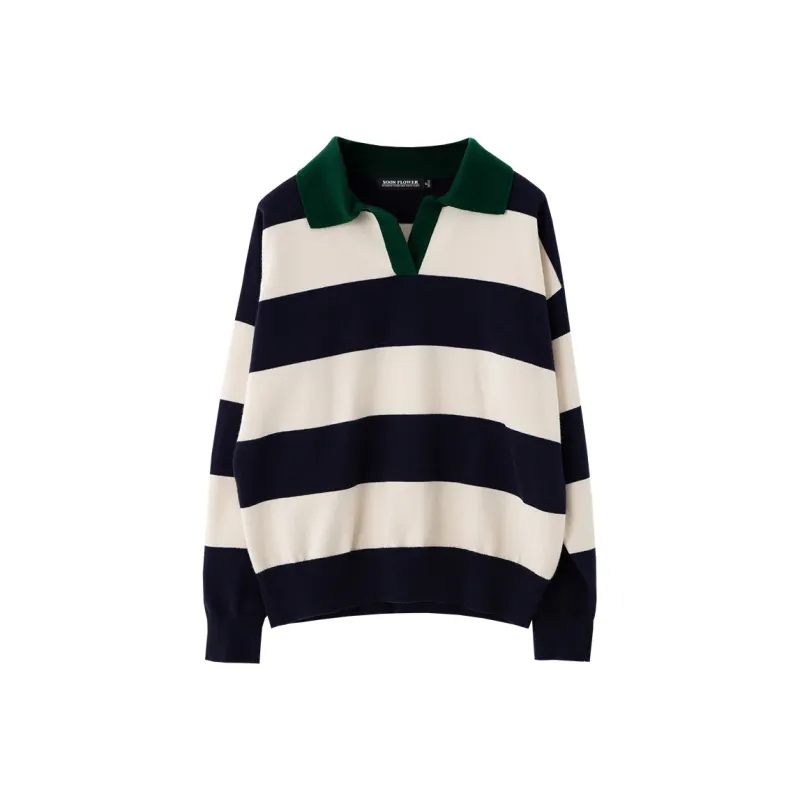 SOON FLOWER Knitwear Spring Fall Women's Blue White Stripes-0
