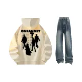 Apricot Sweatshirt+Light Blue Jeans