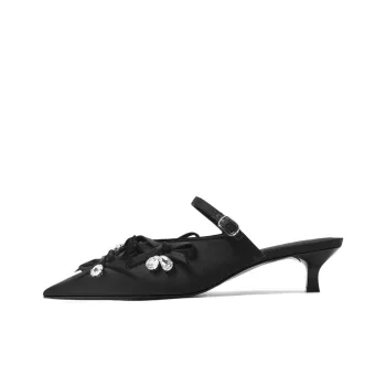 CAMEIDO Rhinestone Slip Resistant Closed Toe Slippers Women's Black