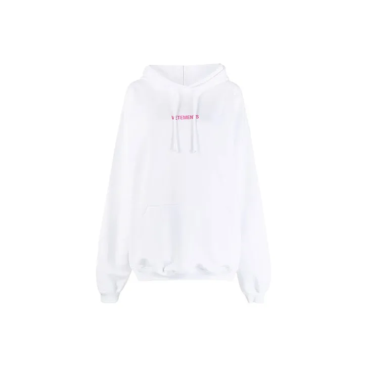 Vetements Logo Label Hoodie 'White/Hot Pink'-0
