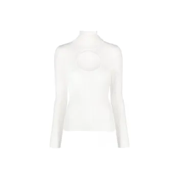 COURREGES Circle Mockneck Rib Knit Sweater 'Heritage White'