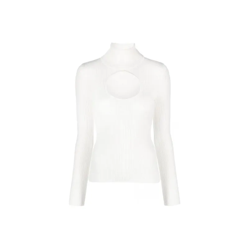 COURREGES Circle Mockneck Rib Knit Sweater 'Heritage White'-0
