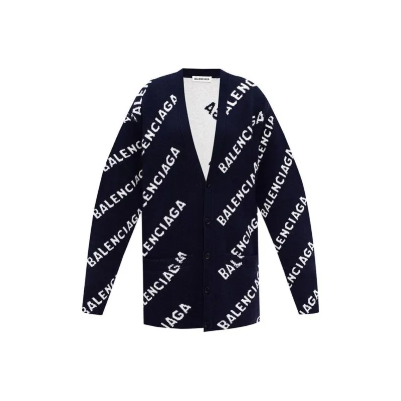 Balenciaga Diagonal Monogram Logo Cardigan 'Navy/White'-0