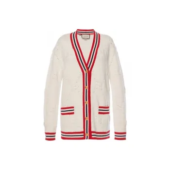 GUCCI Sylvie Web Knit Cardigan 'Ivory/Red'