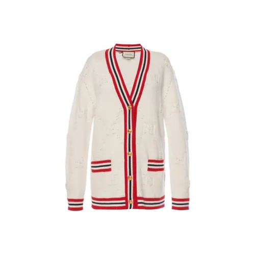 GUCCI Sylvie Web Knit Cardigan 'Ivory/Red'