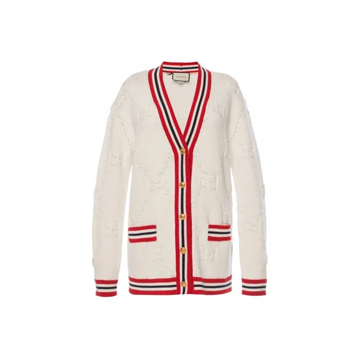 GUCCI Sylvie Web Knit Cardigan 'Ivory/Red'-0