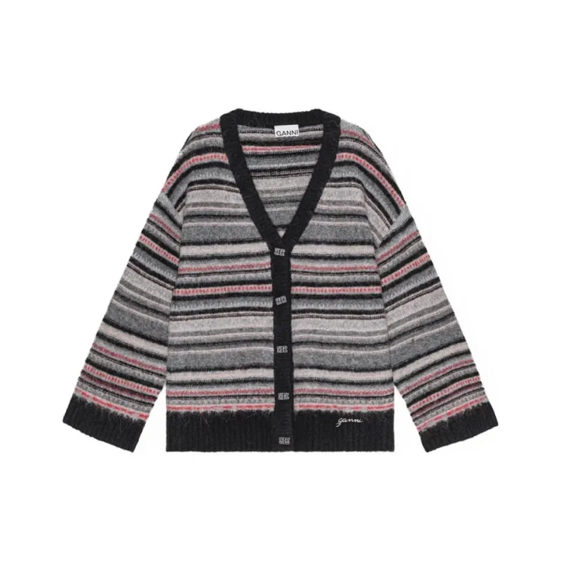 GANNI Striped Knit Cardigan-0