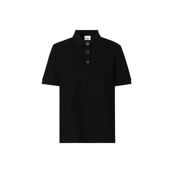 Burberry Women'ss Monogram Motif Pique Cotton Polo Shirt Black-0