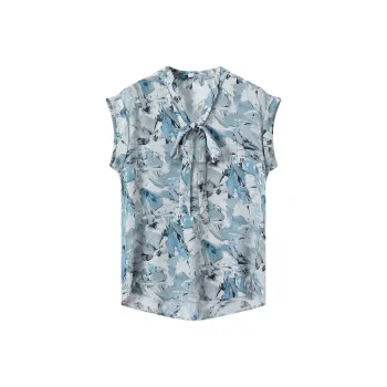 H-YXIANG T-Shirt Women's Blue And White Oil Painting