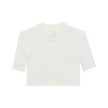 COURREGES Mockneck Rib Knit Cropped Top