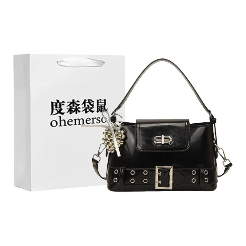 Dusen Kangaroo PU Shoulder Bag Women's White/Black/Purple/Yellow/Pink-6