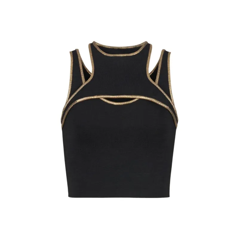 BALMAIN Contrast trim Knitted Crop Top-0