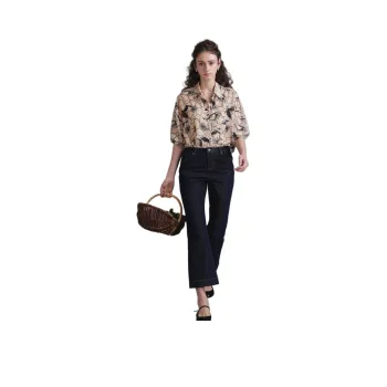 NICE PEOPLE Shirt Women's Khaki With Black Flowers