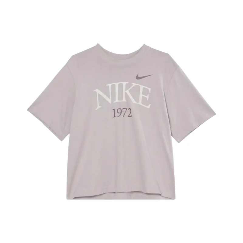 Nike Sportswear Classics Drop Shoulder Sleeve T Shirt Women's Gray Purple-0