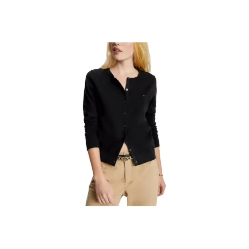 tommy Front Hilfiger FW23 Solid Button Up Cardigan Sweaters Dark Sable Sweater Women's Black