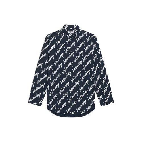 Balenciaga Scribble Oversized Button Down Shirt 'Navy/White'