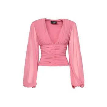 Blumarine Pleated Long-Sleeved Blouse
