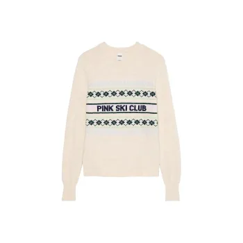 Victoria's Secret PINK Crewneck Sweater/Natural Heather Ski Club Sweater Women's Natural Stone Pinewood Ski Club