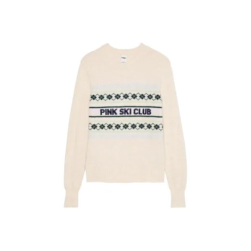 Victoria's Secret PINK Crewneck Sweater/Natural Heather Ski Club Sweater Women's Natural Stone Pinewood Ski Club