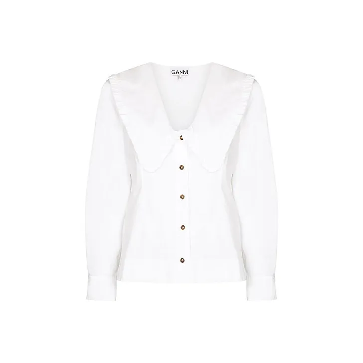 GANNI Cotton Poplin Shirt 'Bright White'-0