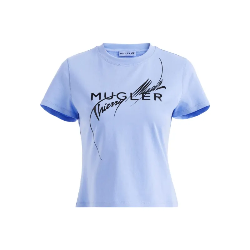 Mugler H&M Printed Fitted T shirt Blue-0