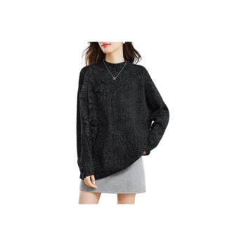 Korean Style Sweater Women's Black Metallic Yarn