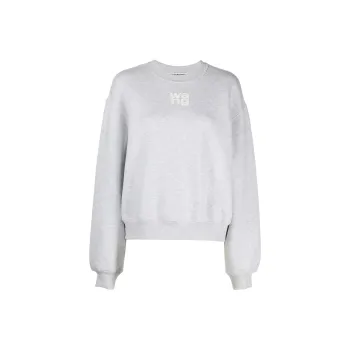 Alexander Wang Essential Terry Crew Puff Paint Logo Sweatshirt Light Heather Grey