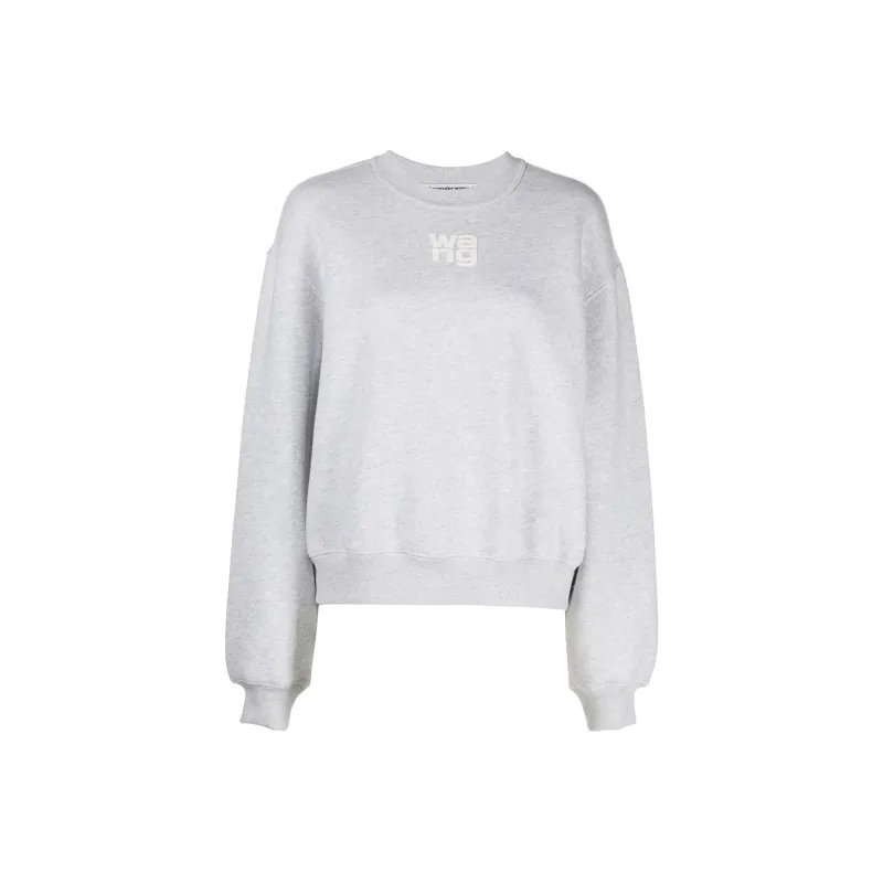 T By Alexander Wang Essential Puff Logo Terry Crewneck Sweatshirt Heather Grey-0
