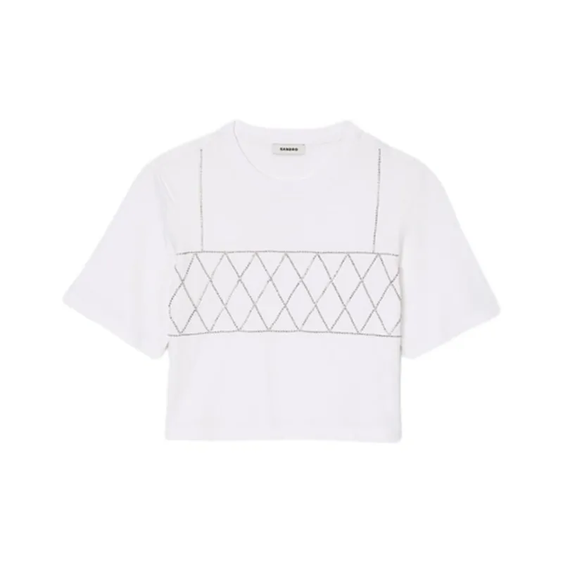Sandro Rhinestone embellished Cropped T shirt-0