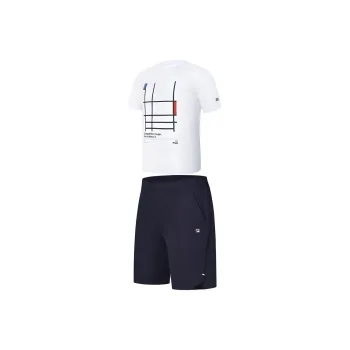 FILA Casual Sportswear Men Clothing Set Jade White Top+Royal Blue Shorts