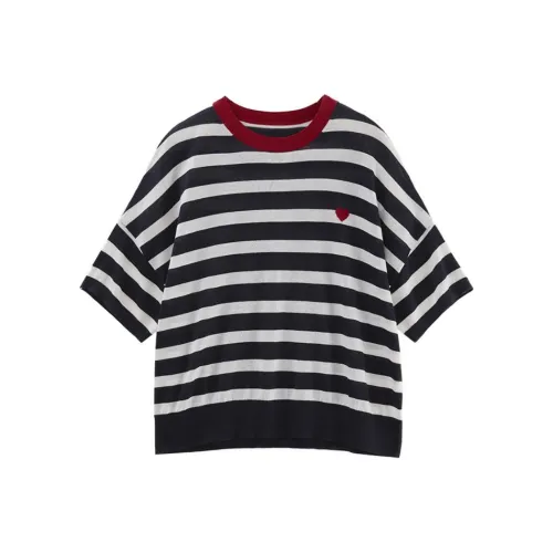 Insect T-Shirt Women's Navy Blue With White Stripes