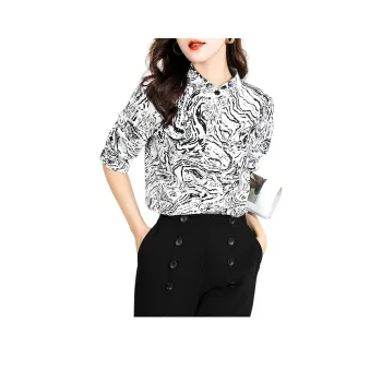 Wbwq Shirt Women's Black And White Florals