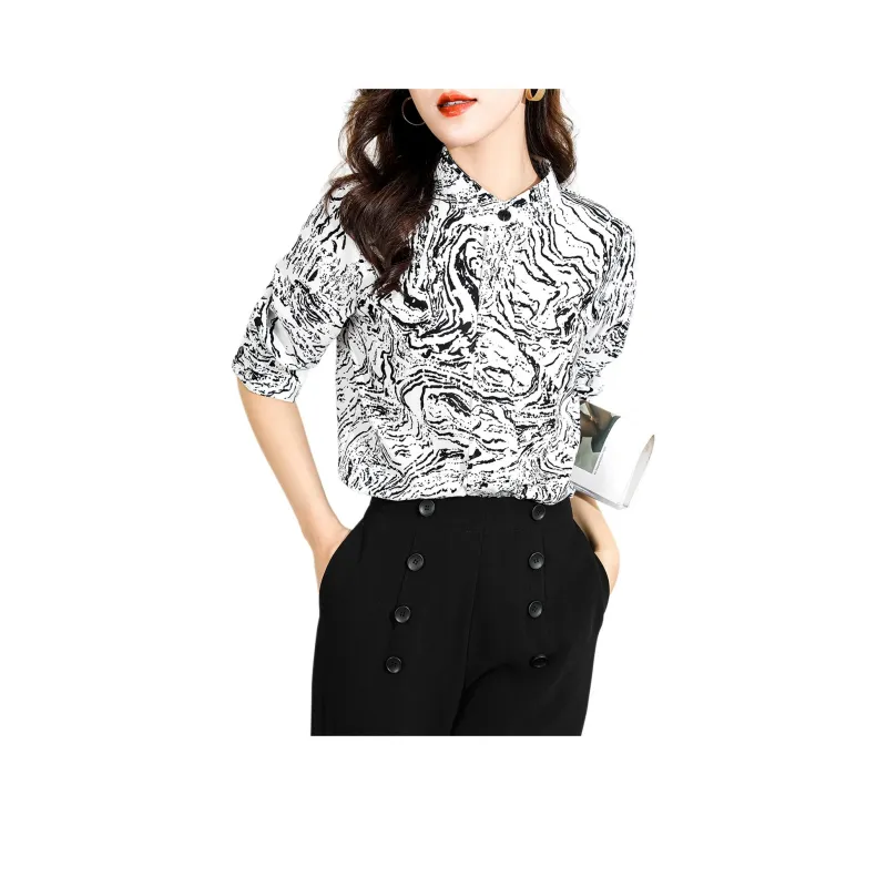 Wbwq Shirt Women's Black And White Floral-0