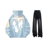 Light Blue Sweatshirt+Black Jeans