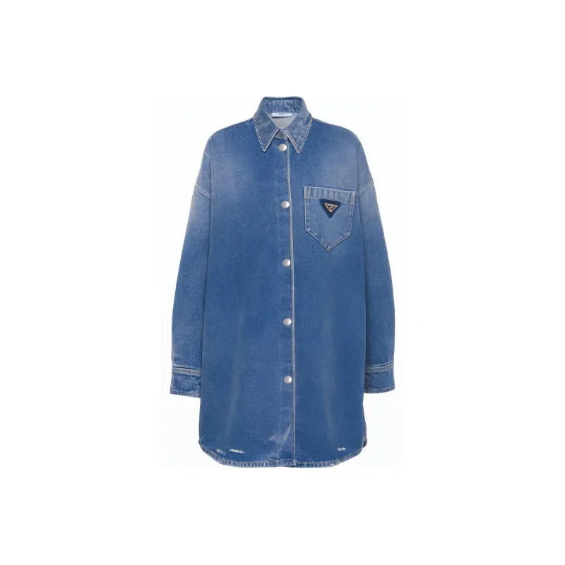 PRADA Triangle logo Denim Shirt-0
