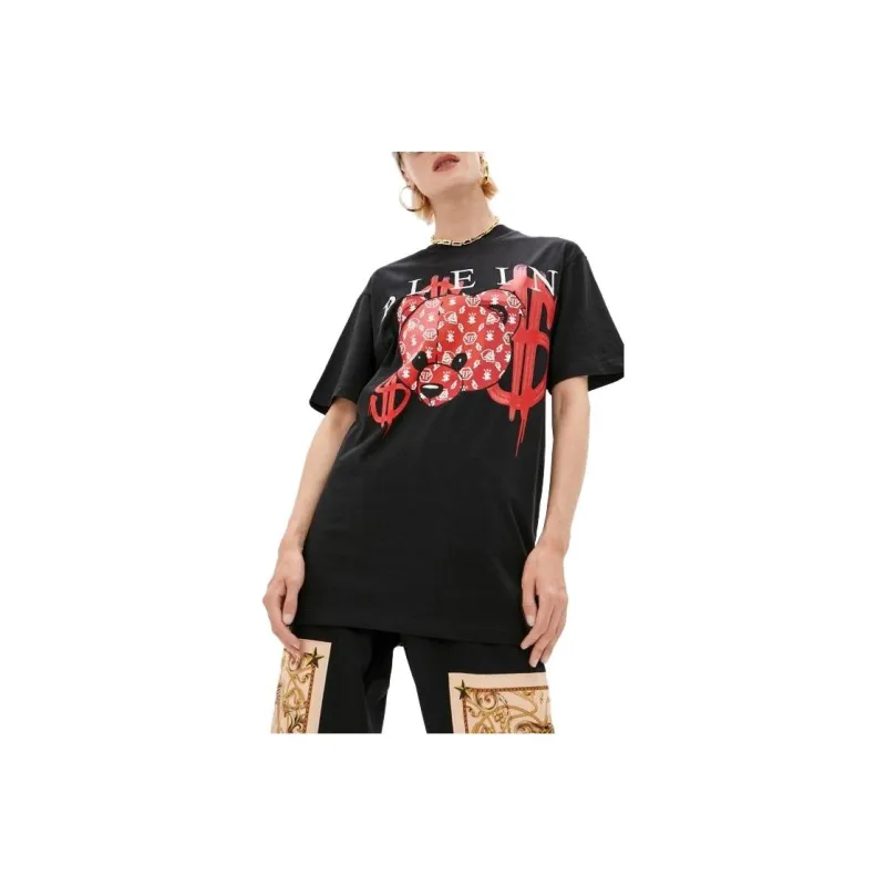 PHILIPP PLEIN Drop Shoulder Sleeve T Shirt Women's Black-0