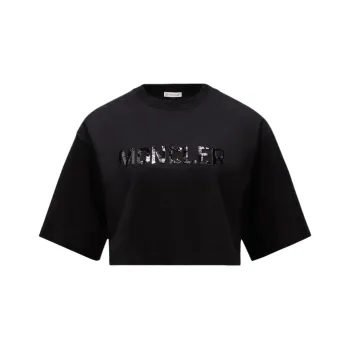 Moncler Embellished Logo Embroidery Cropped T-Shirt