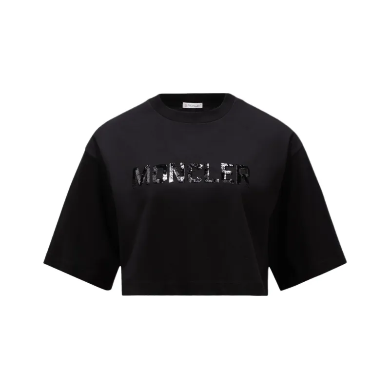 Moncler Embellished Logo Embroidery Cropped T Shirt-0