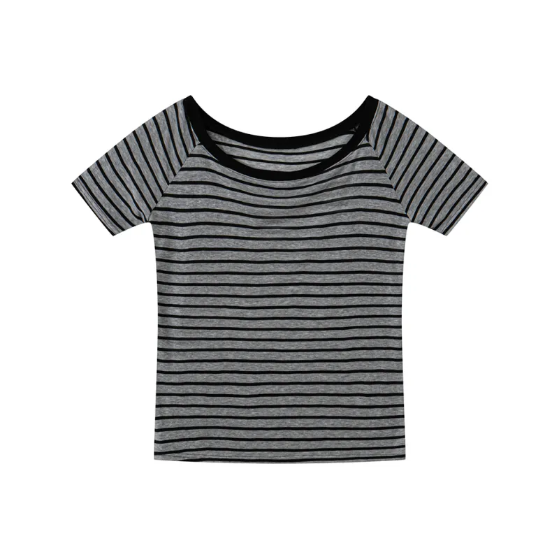 RTNH T Shirt Women's Gray Black Stripes-0
