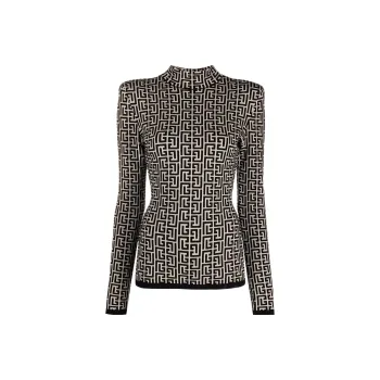 BALMAIN Monogram Jacquard Slim Cut Knitted Jumper