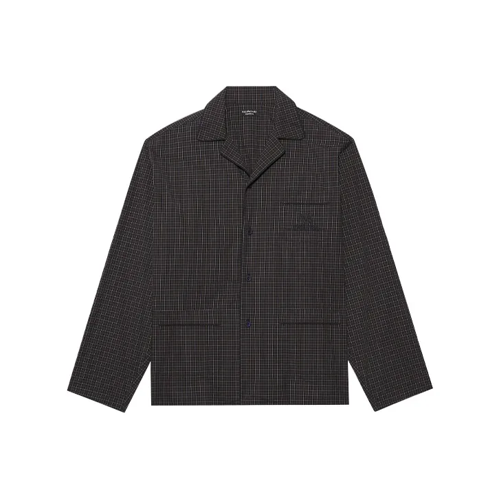 Balenciaga Mirco Tartan Oversized Shirt 'Dark Navy/Khaki'-0