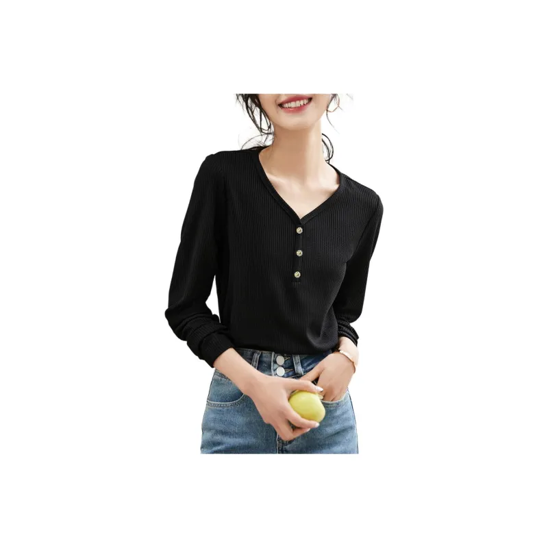 Mo Han Yi Mei Regular T Shirt Women's Black-0